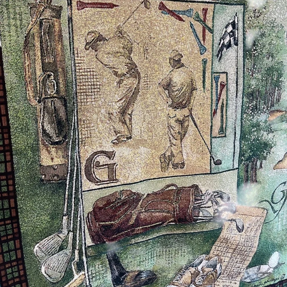 Vintage Golf Tapestry Wall Hanging Decor Golfing Scene‎ Art home EUC